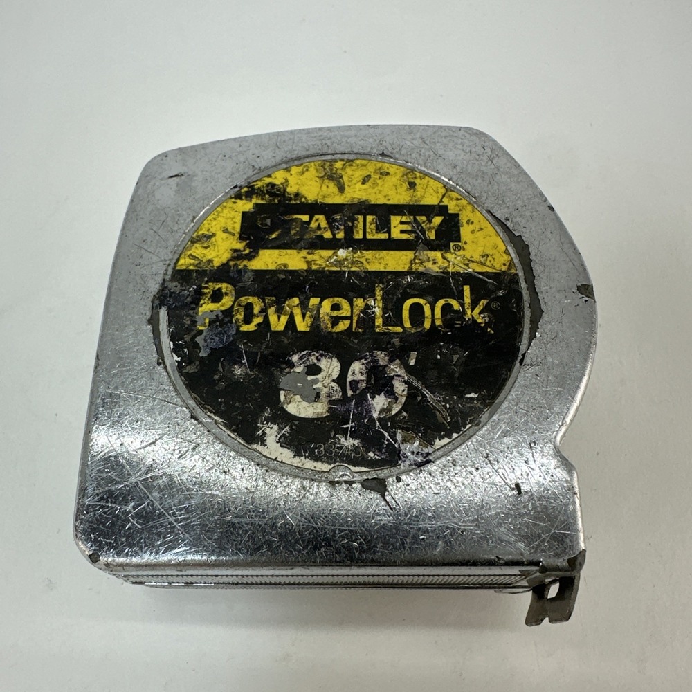 Vintage Stanley PowerLock 30 Ft Tape Measure 33-430 Chrome Metal Case USA